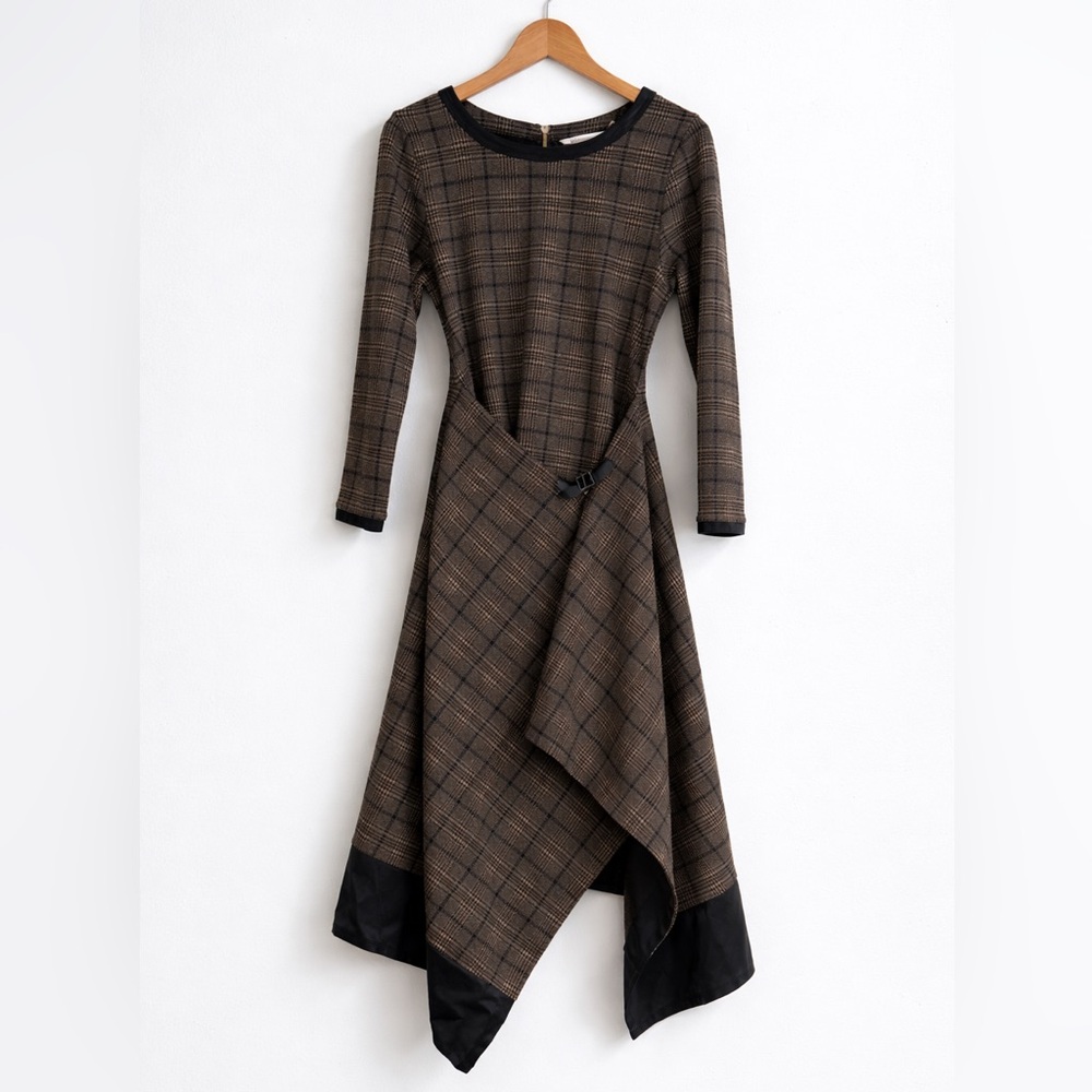 Soft Surroundings Alouette Midi Dress Check Plaid Brown Size Petite Small